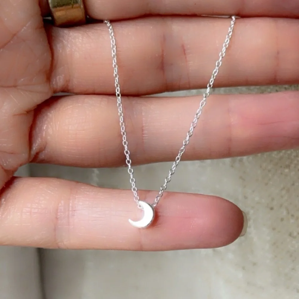 Sterling Silver Dainty Crescent Moon Necklace